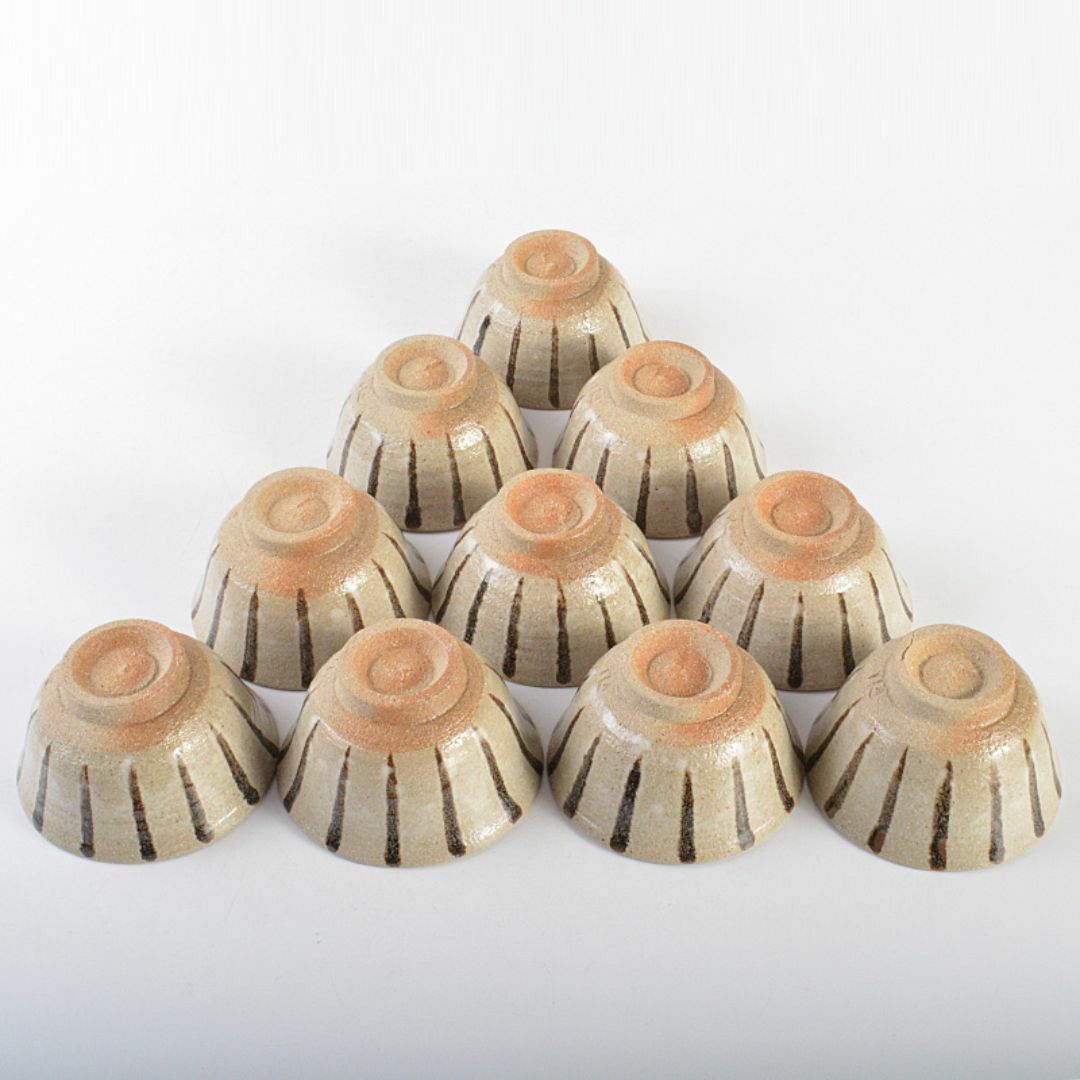 煎茶道具 瀬戸焼 陣出窯 澤田酔云作 線文 湯呑 十客 共箱 C R7149 割引