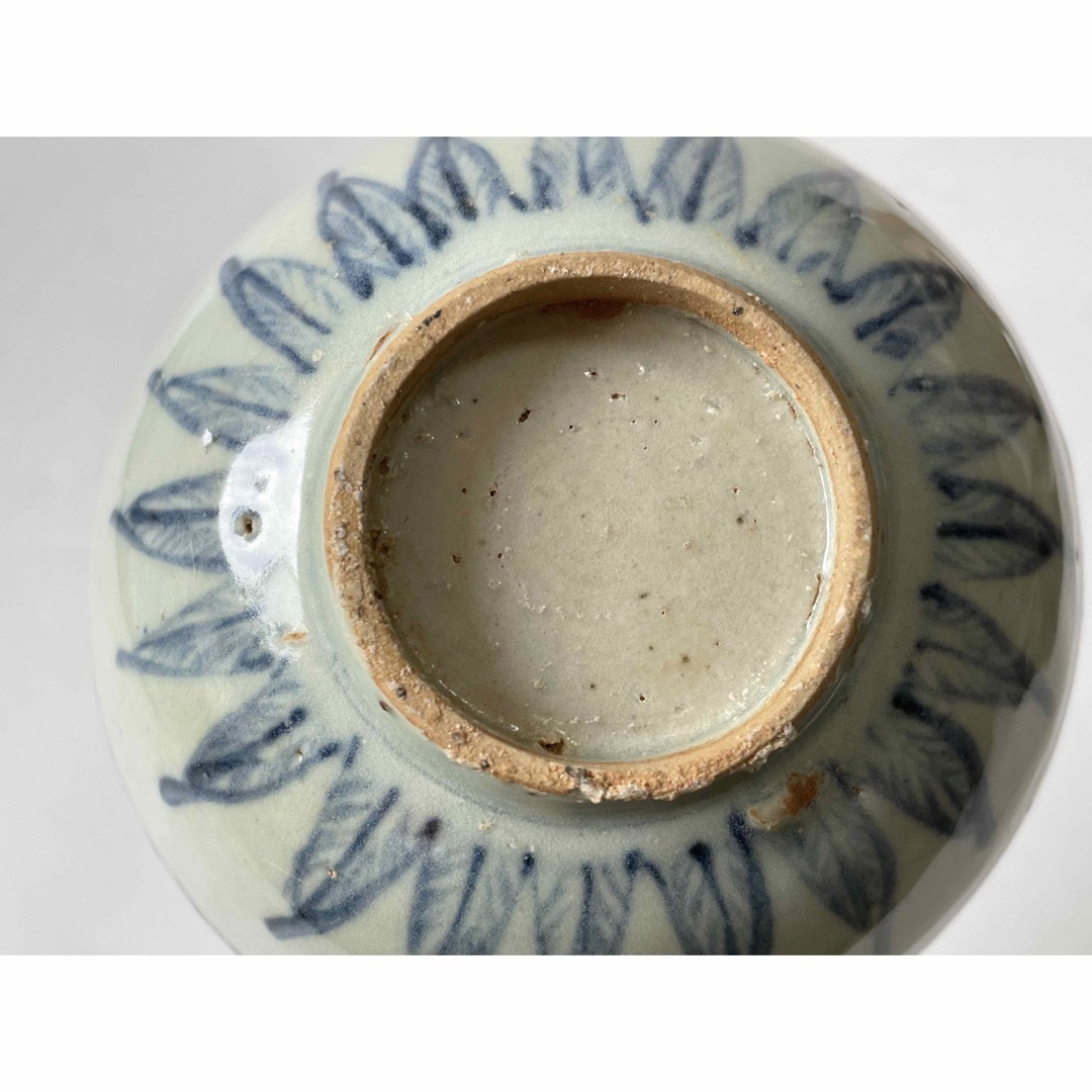 骨董アンティーク染付明染付巻貝芭蕉文様茶碗抹茶碗