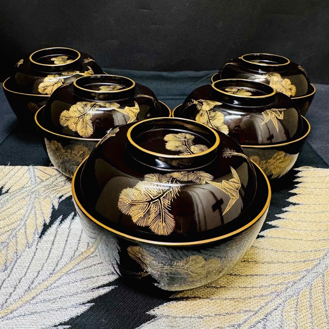輪島塗 木製漆器 沈金 蓋椀 吸物椀 汁椀 10客 直径13cm 漆器 輪島塗