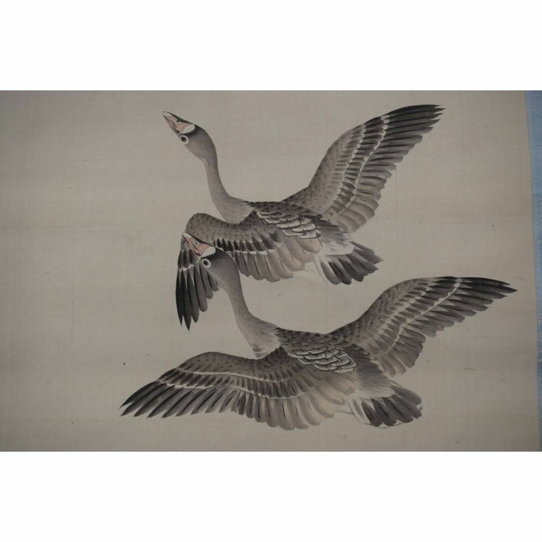 真作】長谷川玉峰/春秋月雁之図/双幅/掛軸☆宝船☆Y-969 JM 真作