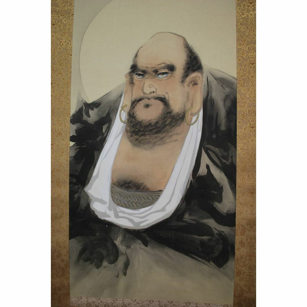 真作】/長谷川武岳/達磨図/桐観箱付/布袋屋掛軸HF-55 割引 真作