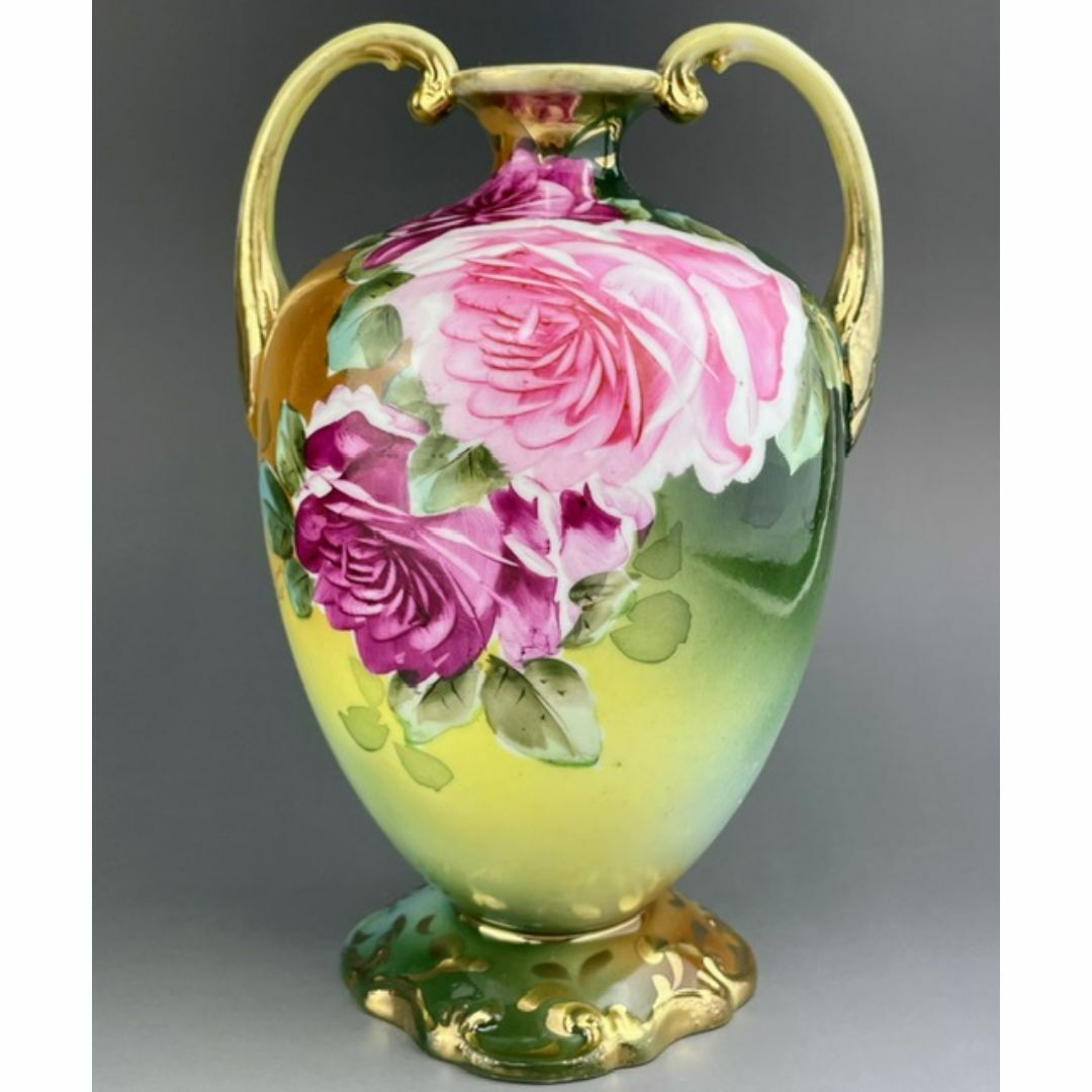 オールドノリタケ バラ紋花瓶 オールドノリタケ 風景薔薇文花瓶 1891