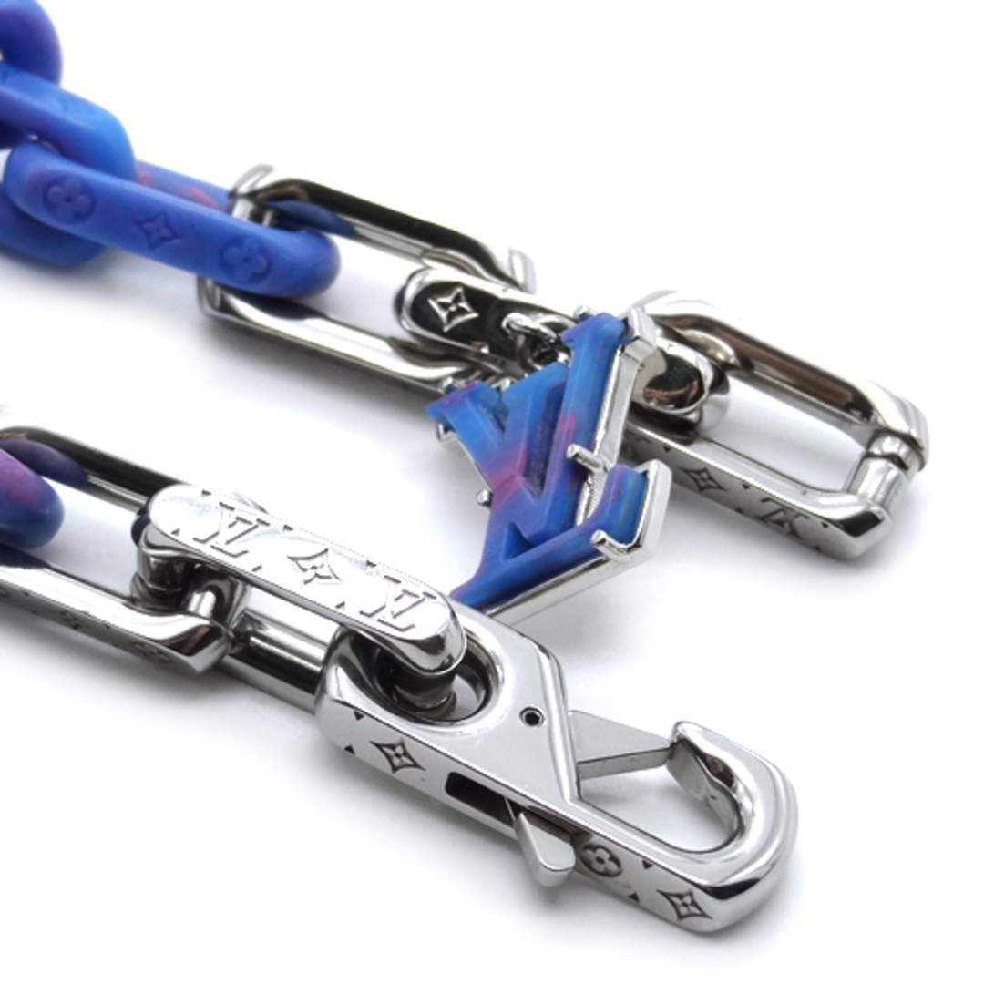 ✨ルイヴィトン シルバー チェーン ロゴ ブレスレット ブルー モノグラム