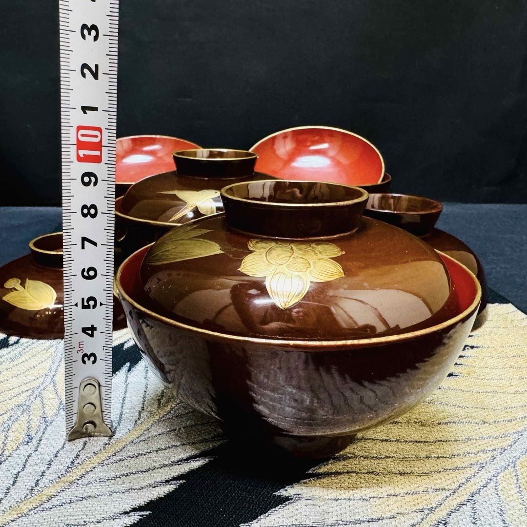 漆器沈金金蒔絵木製蓋付椀お煮物椀吸物椀8客骨董品京都屋善八