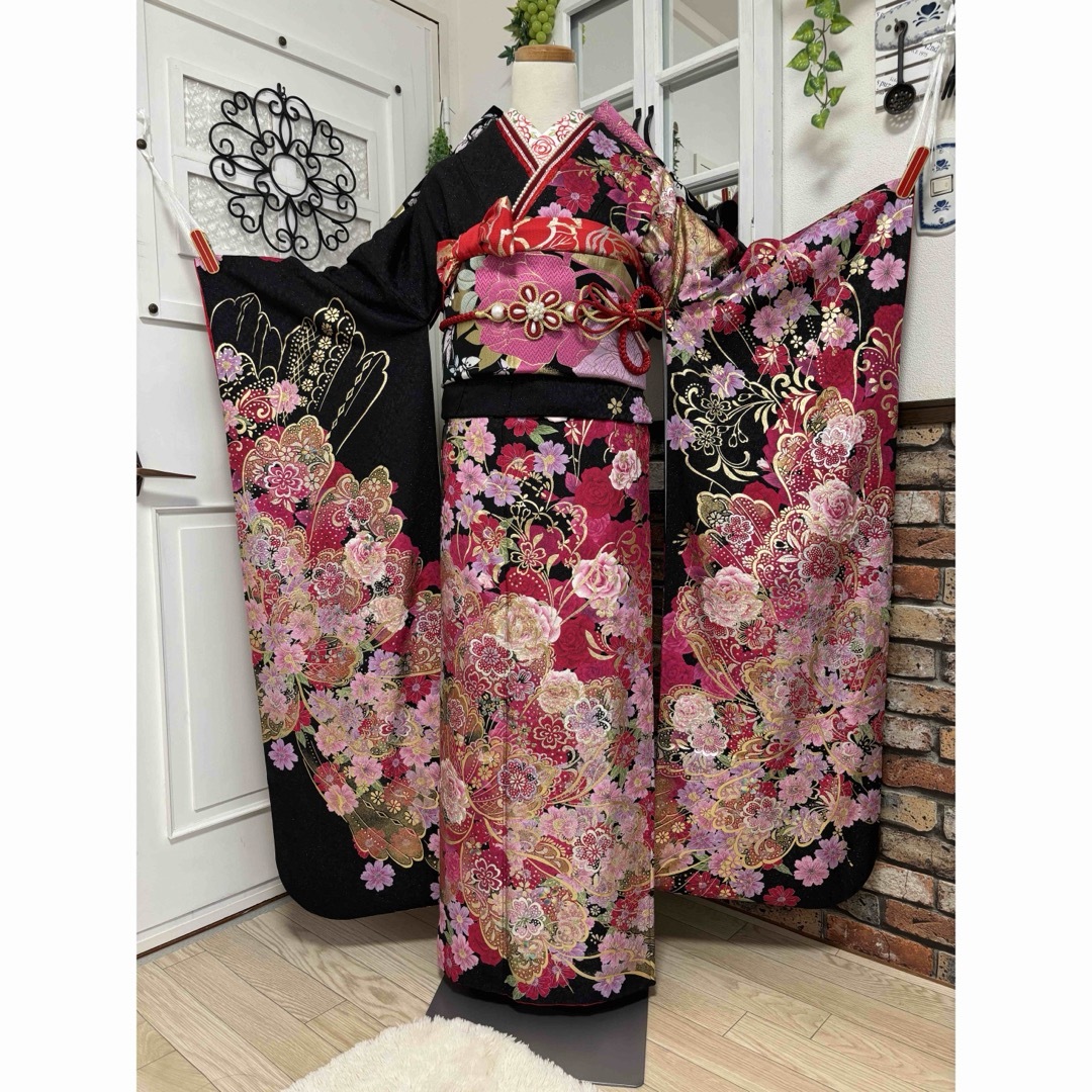 振り袖フルセット長襦袢付金彩加工成人式振袖重ね衿付167