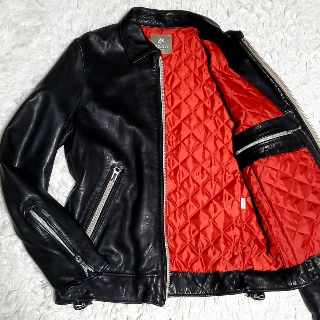 美品 M ナノユニバース 羊革 シングル ライダース 黒 中綿 キルティング