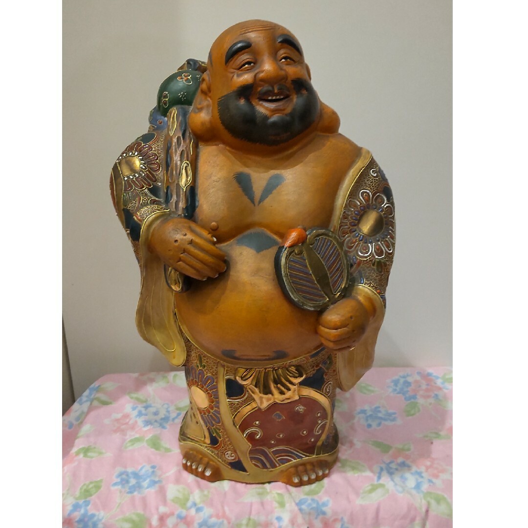 九谷焼布袋様 七福神 特大37cm 金彩 縁起物 焼物