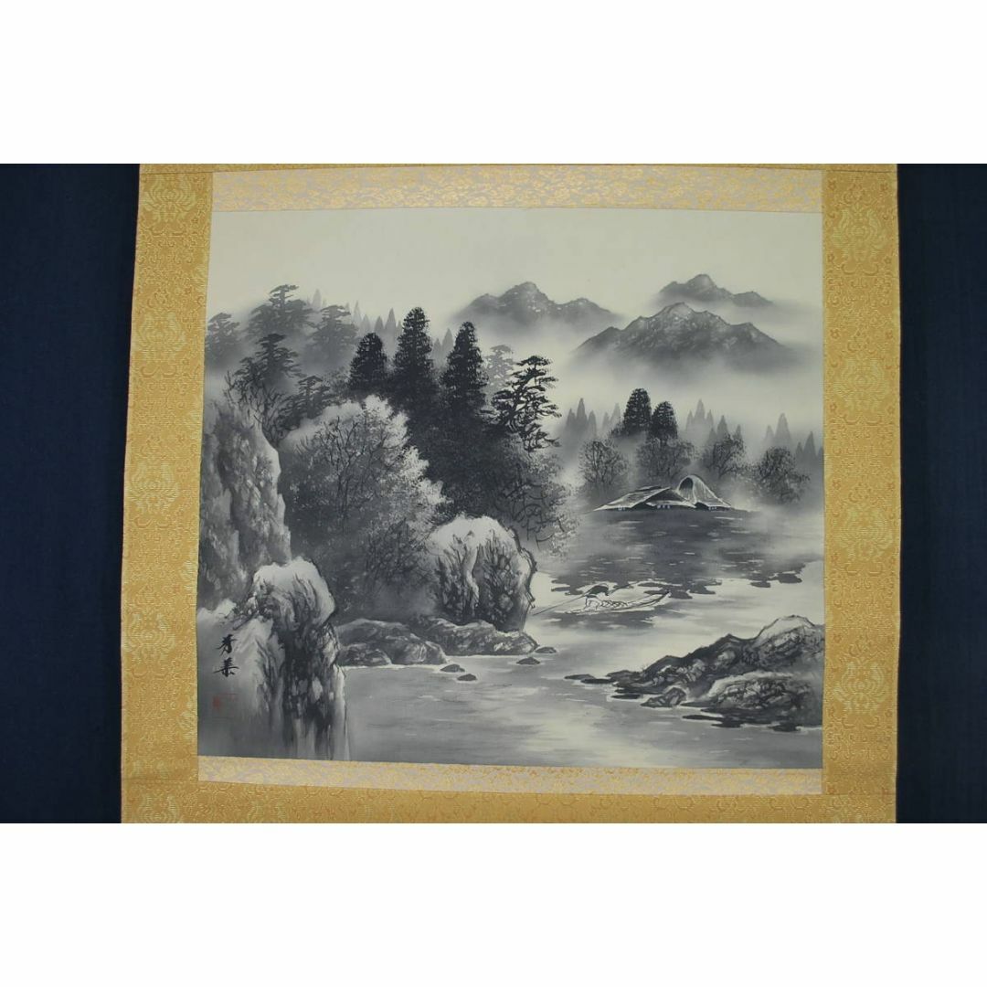 真作/静水/山水飛雁図/布袋屋掛軸HD-57 真作/静水/山水飛雁図/布袋屋