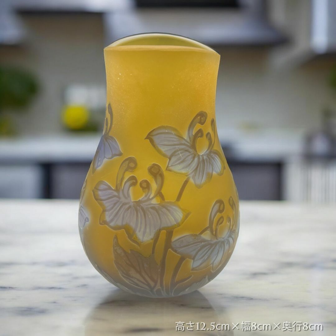 証明書】 エミールガレ 鶴首 花瓶 カメオ彫り 被せガラス 高さ19cm