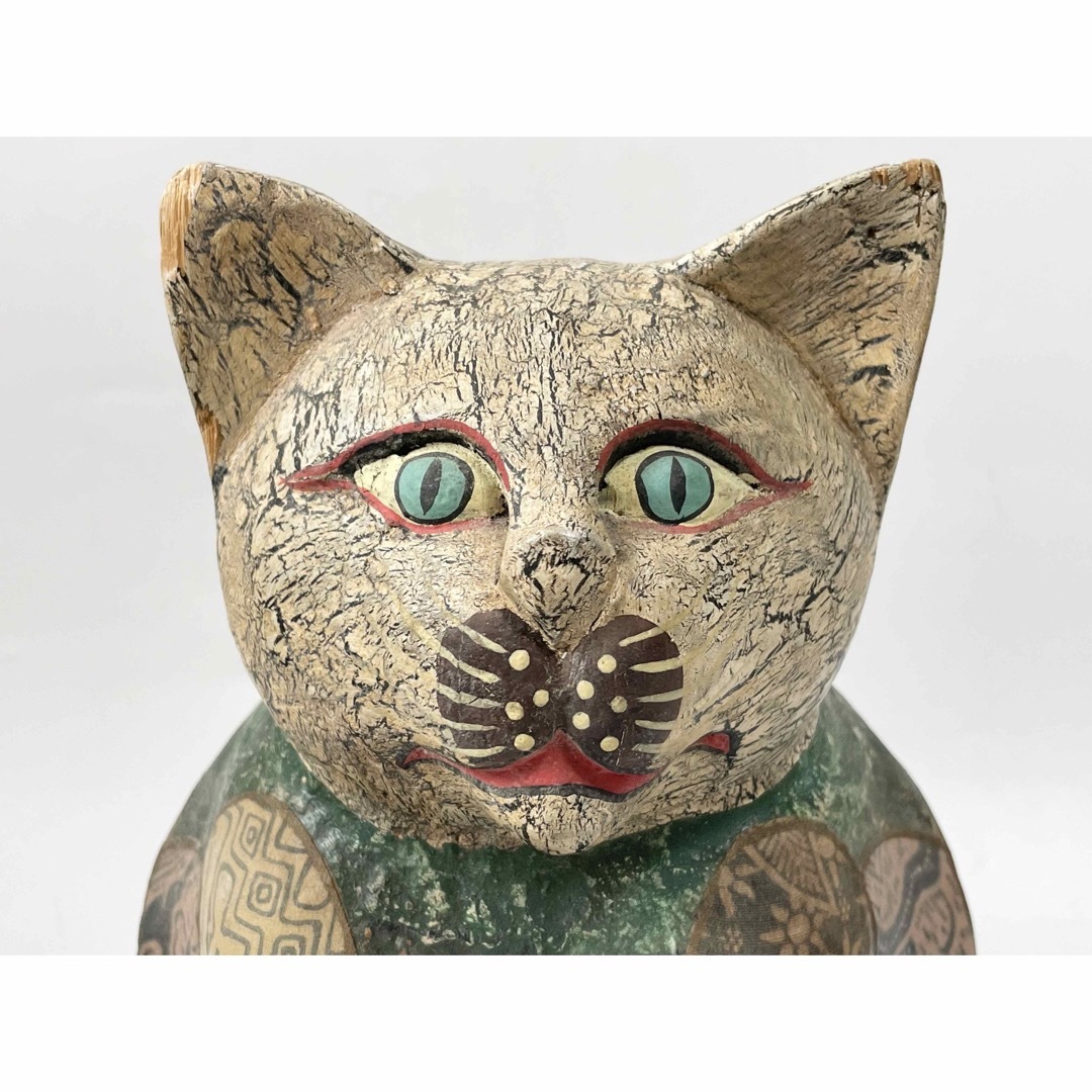 骨董 アンティーク 工芸品 民芸 民藝 ねこ 猫 置物 古布 古裂 木彫