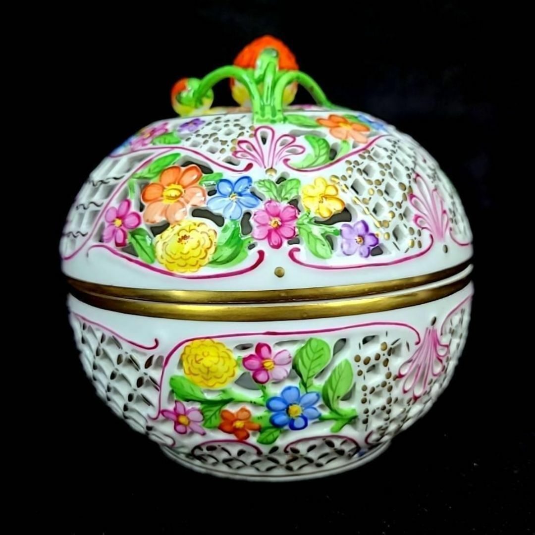 ヘレンド ボンボニール 金彩 透かし オープンワーク