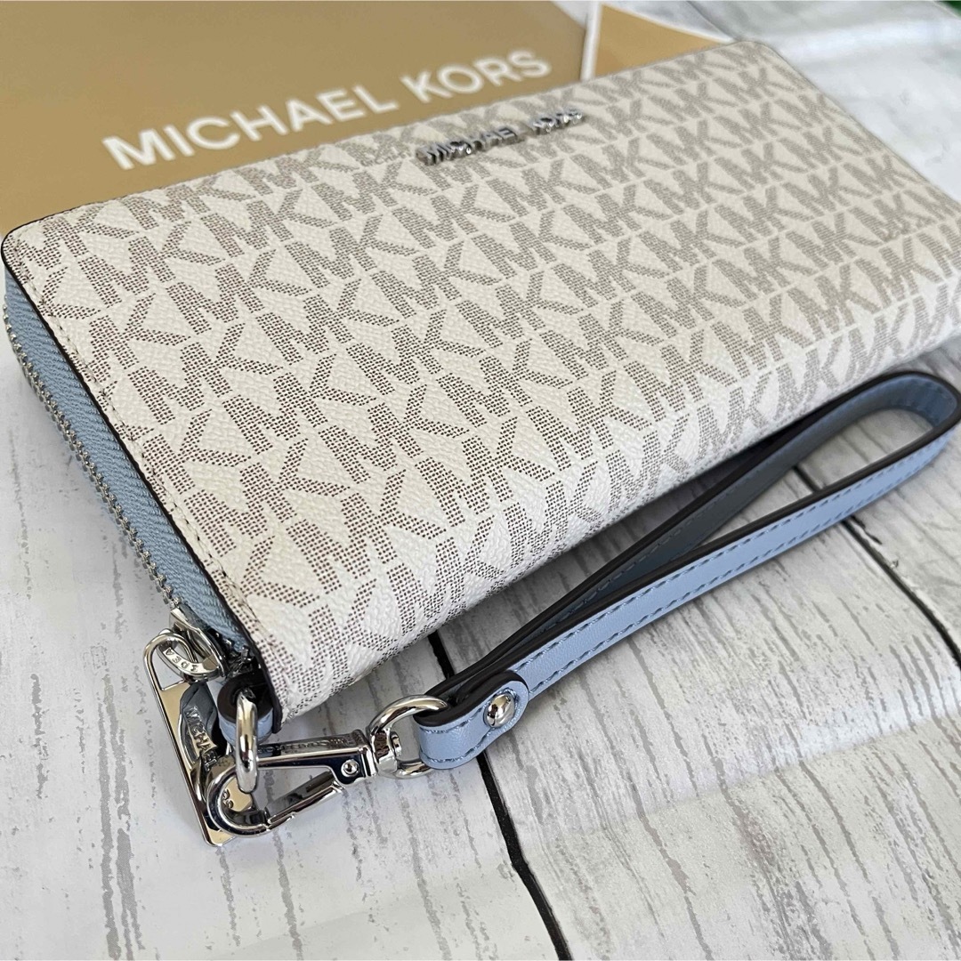 マイケルコース MICHAEL KORS三つ折り財布 ペールブルー×バニラ