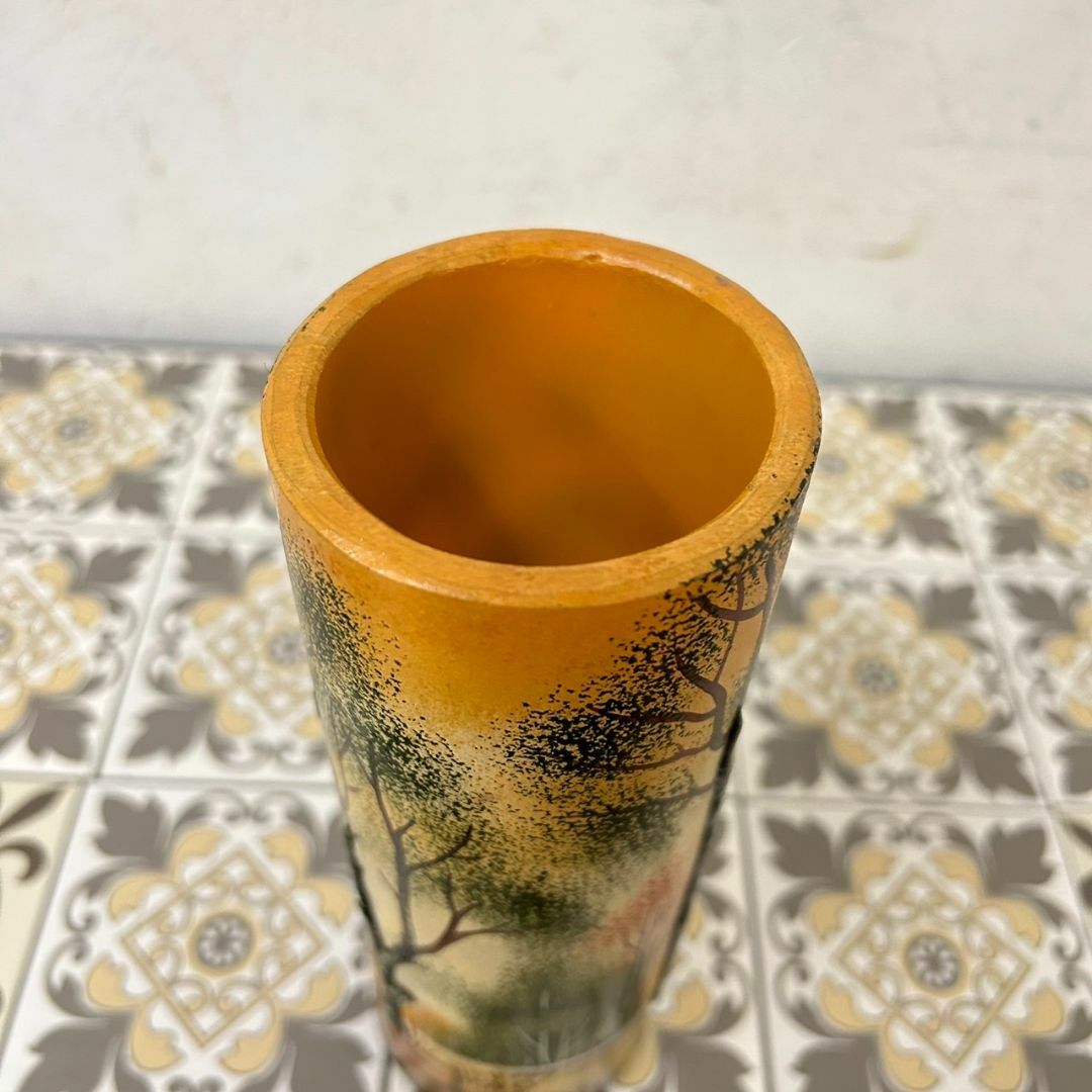 ドームナンシー 筒型花瓶高さ22cm 被せガラスアンテルカレール幹立体