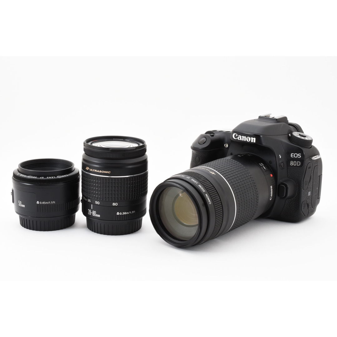 保証付/Wi-Fil動画/Canon EOS80D標準＆望遠＆単焦点レンズセット