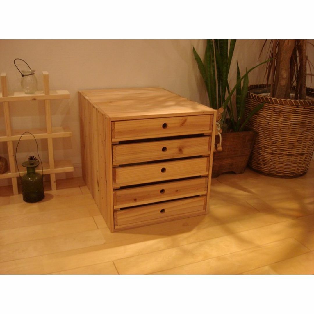 ☆オーダー可☆A4丸穴5段小引き出し/無垢材木製書類ケース