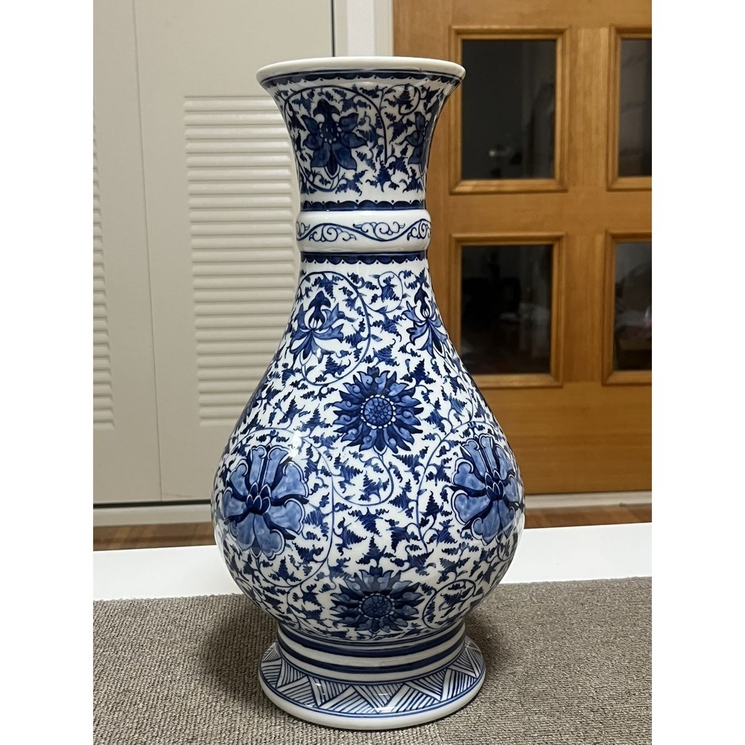 中国美術 大明成化年製 古美術 購入 唐草青花染付け花瓶 飾壷 骨董