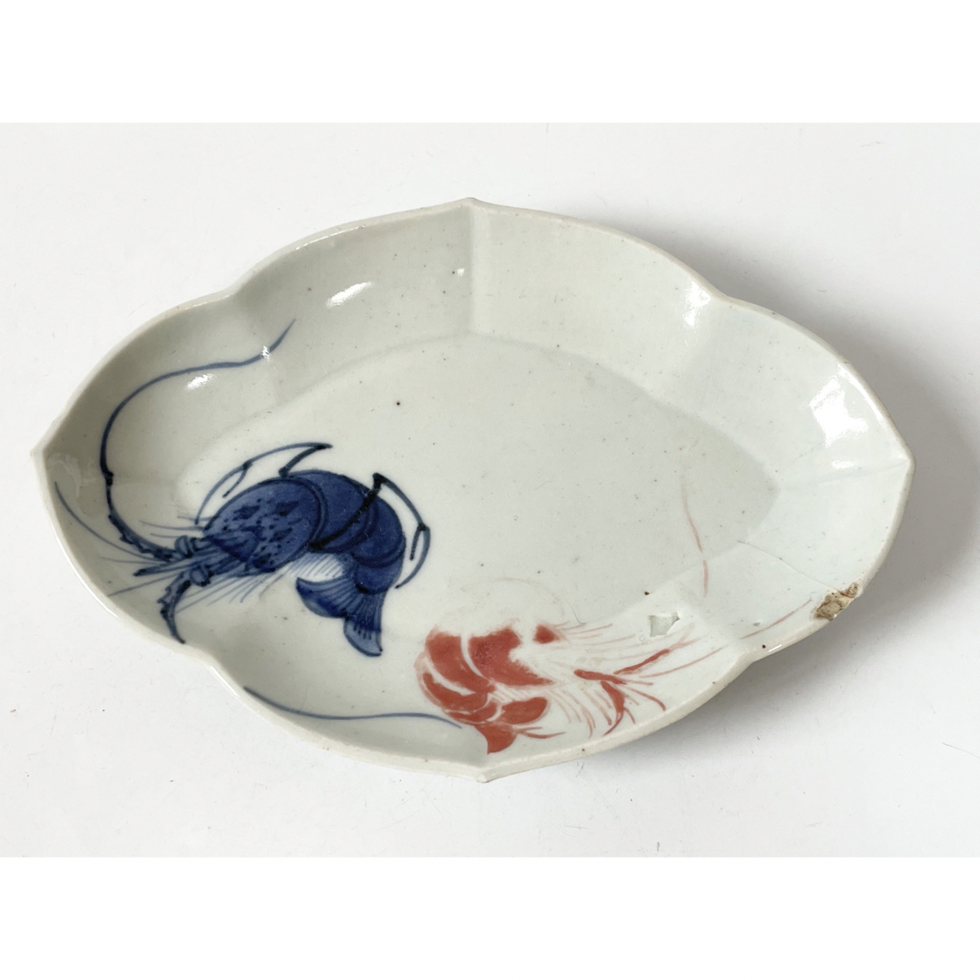 骨董アンティーク色絵古九谷菊図変形皿小皿重陽節句古九谷初期伊万里