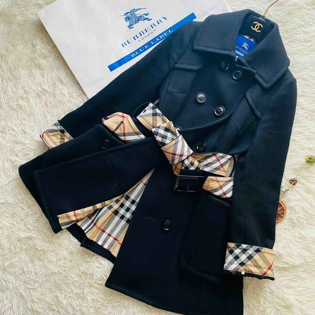 希少】バーバリー ブルーレーベル アンゴラ×ウールロングコート ノバ