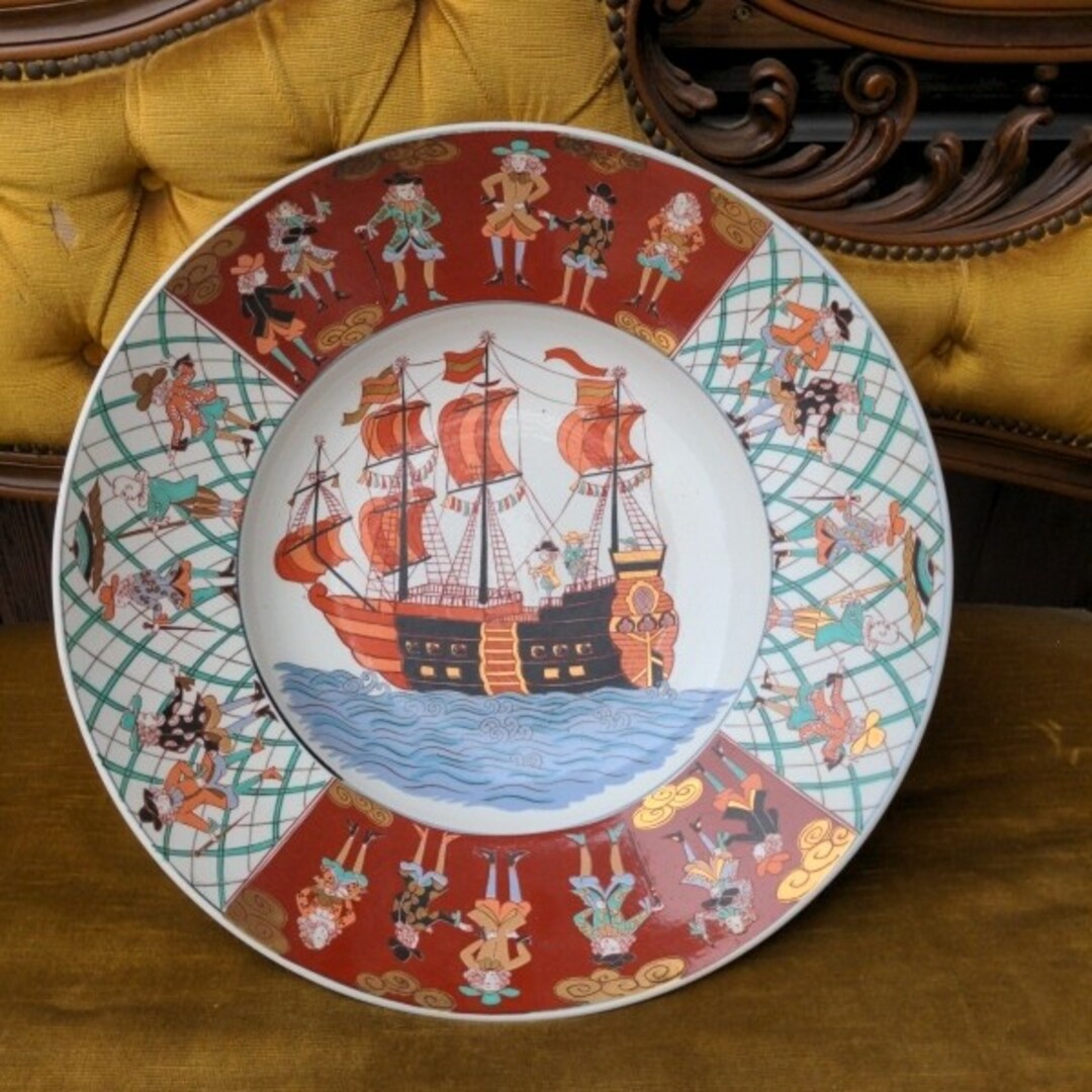 色絵南蛮船文深鉢色絵南蛮人文深鉢伊万里南蛮船文深鉢伊万里南蛮人文深鉢