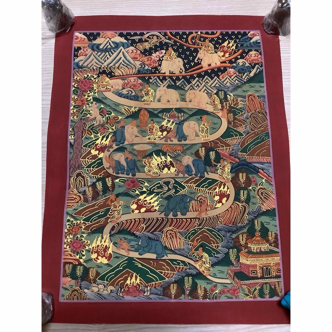 絵画。原画☆キャンバスF6【黒猫はプレゼントを持って花が咲く日を迎え