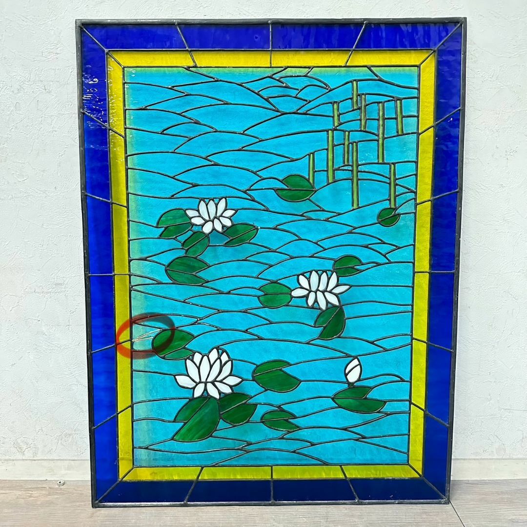 西洋アンティーク大ステンドグラス縦54cm×横35cm アートパネル