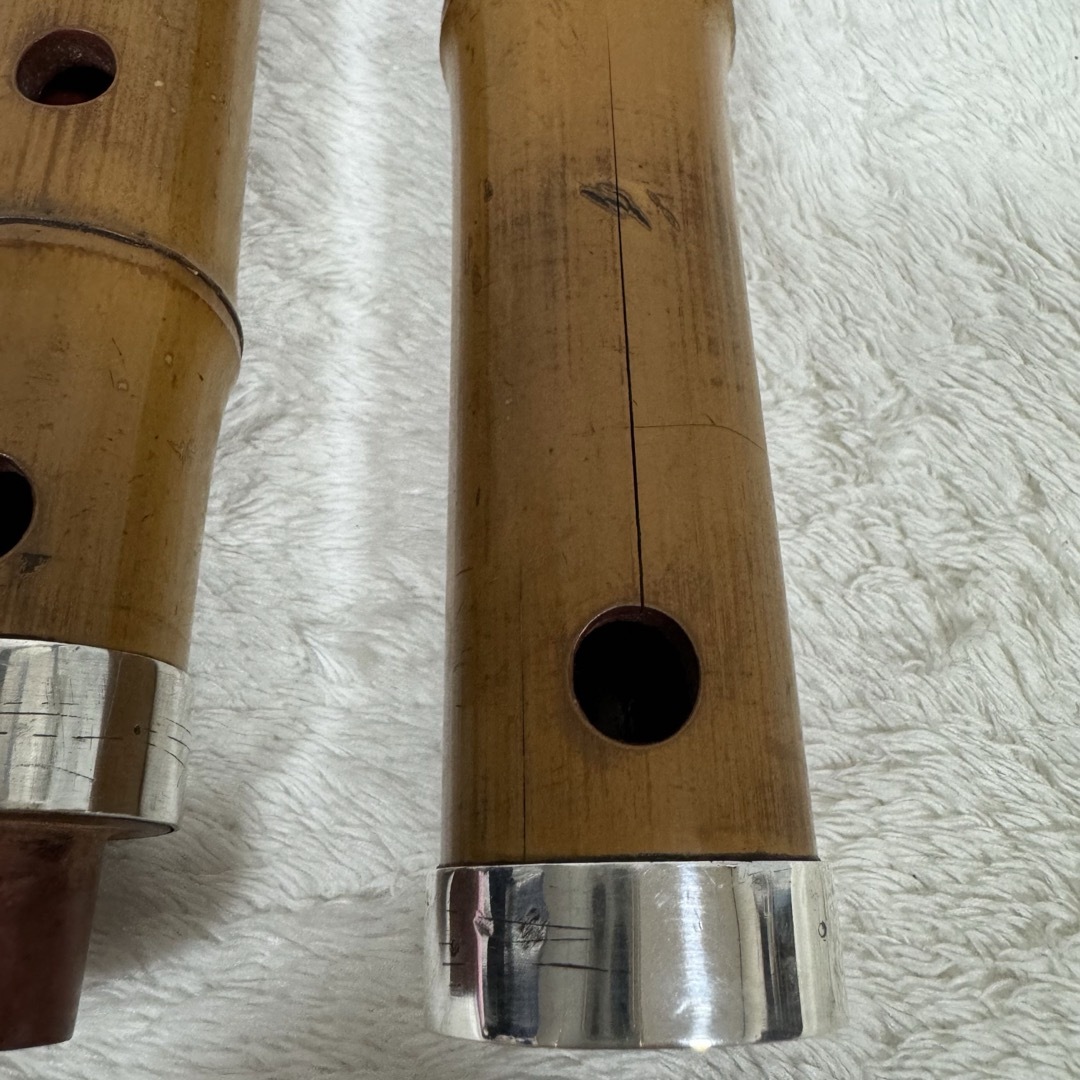 ⭐️琴古流尺八 雅,(中村)銀越銘(2印) 金縁,白色唄口 金三線継 高級管