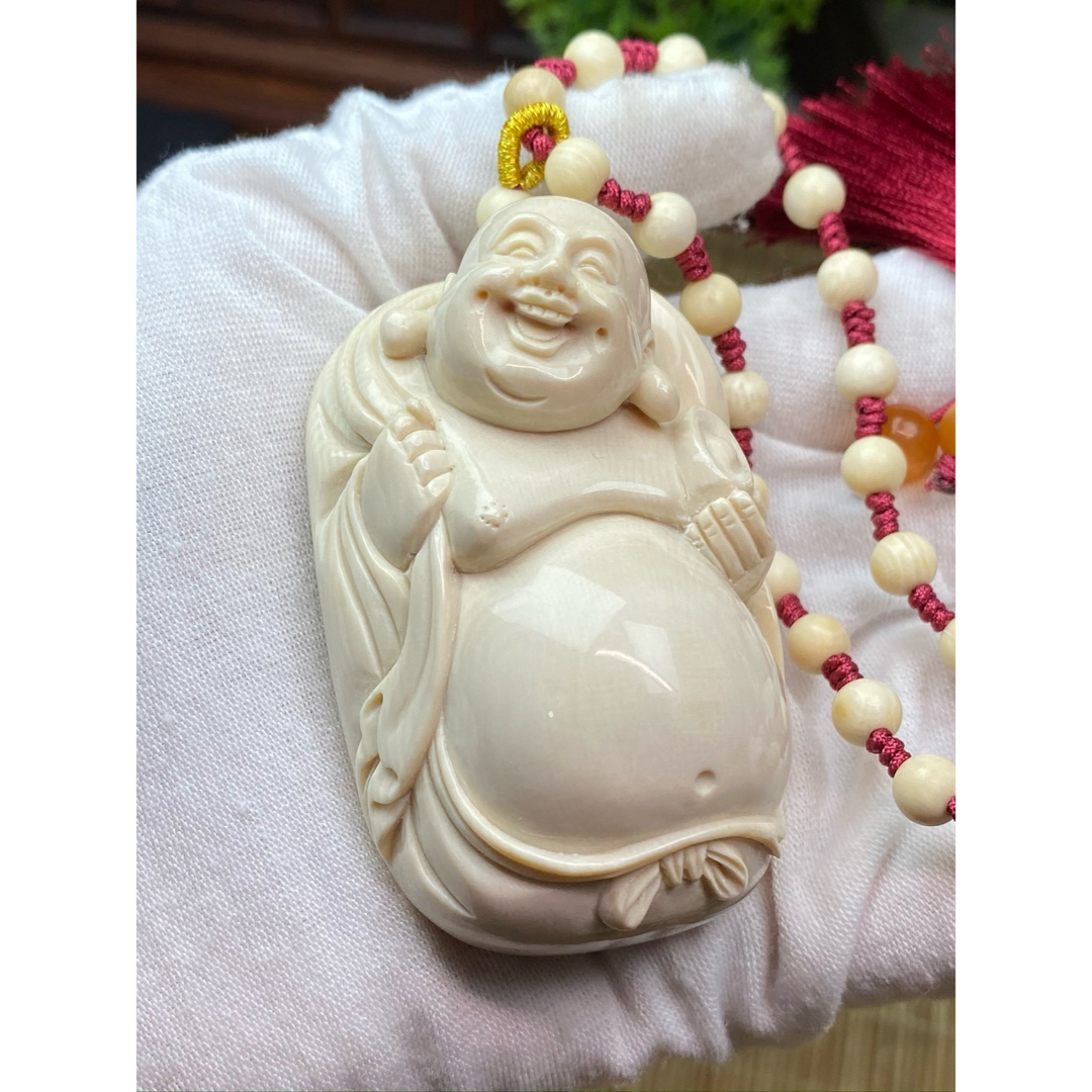 天然マンモス牙美しい手作り彫刻 招財弥勒 4手握り物 販売済み