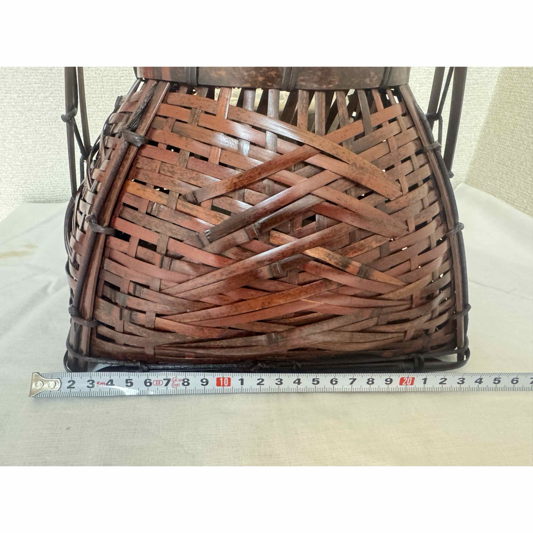 京竹工芸花籠 竹籠 花入 茶道具平安竹美斎 未使用