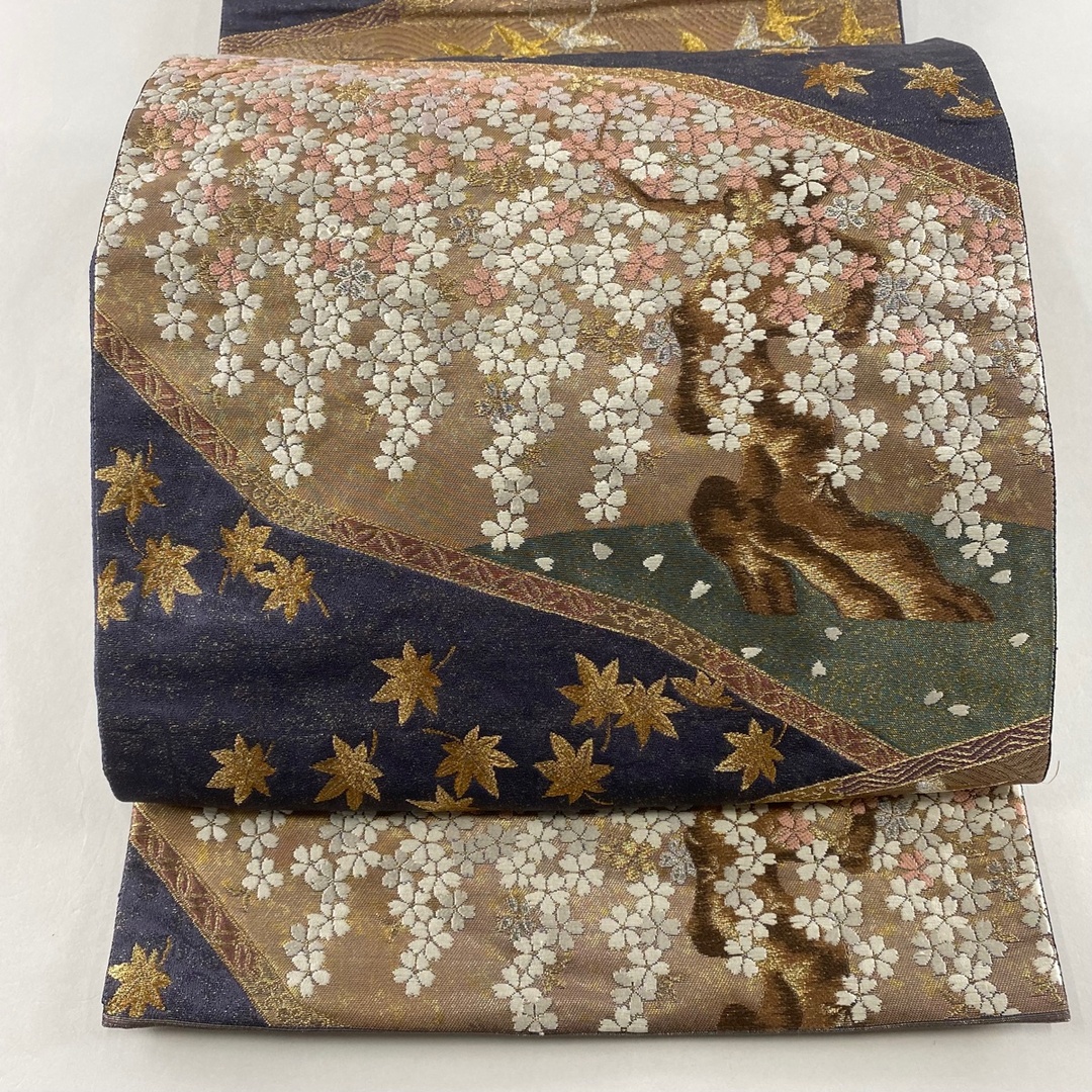 坂東三津五郎 袋帯 六通柄 正絹 源氏香 吹き寄せ 春秋 桜 未使用 イ