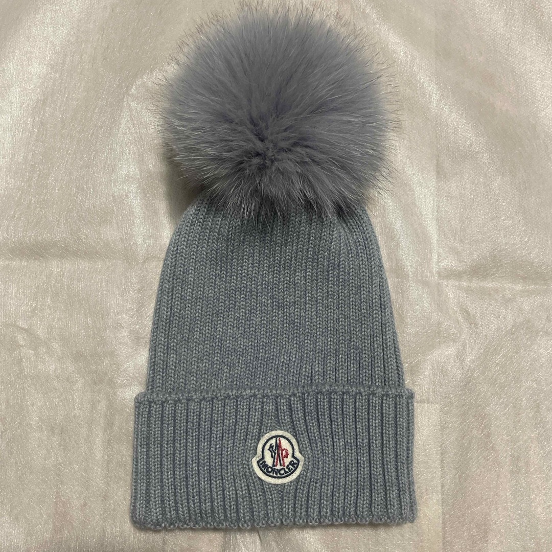 Moncler ニット帽 ファー付き グレー