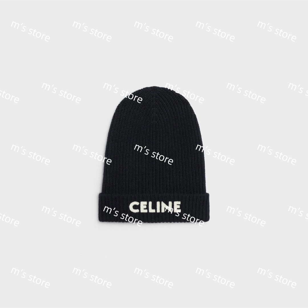 CELINE ブラックニット帽 セリーヌ 帽子 トリオンフ ニット帽 ビーニー