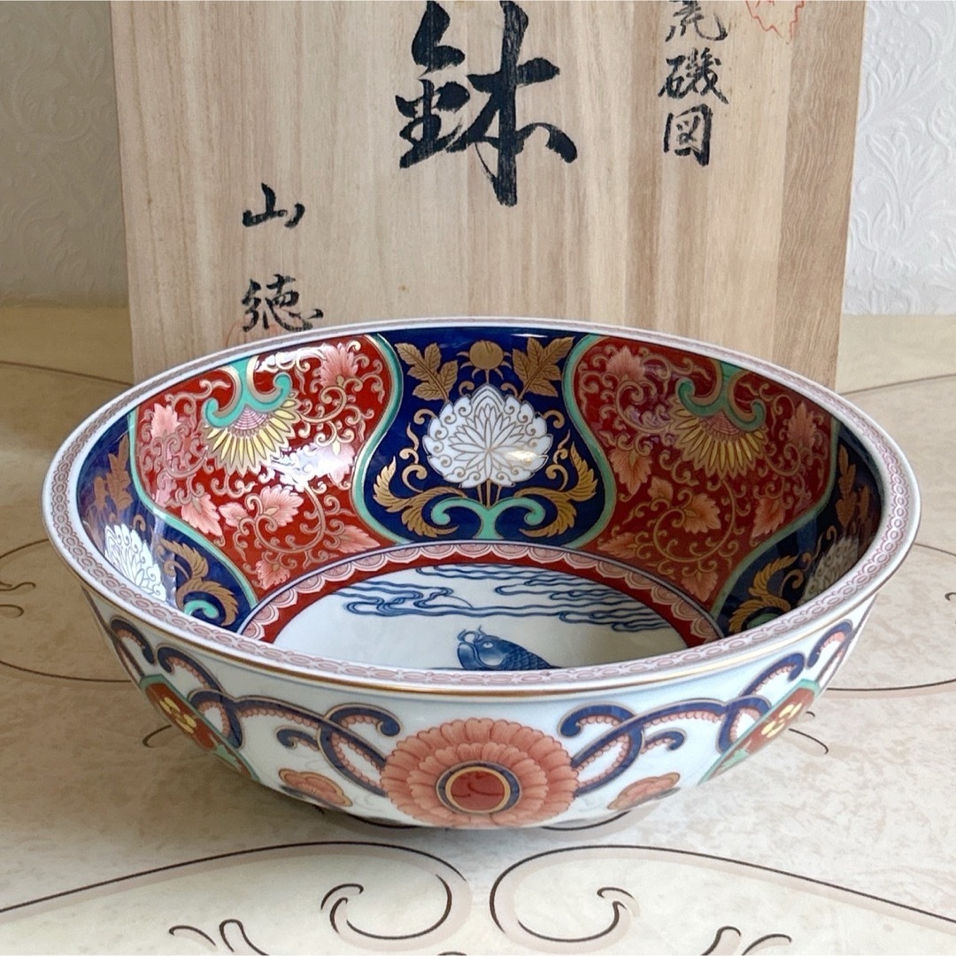 古 陶器 江戸時代 無傷 極上 鳳凰山水文染付古伊万里大鉢28cm