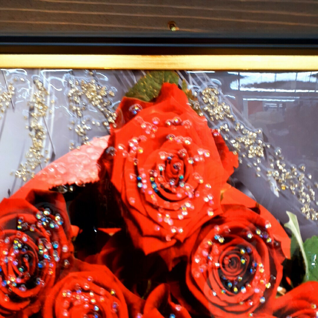 輸入雑貨 赤い薔薇 天然水晶石 クリスタルアート