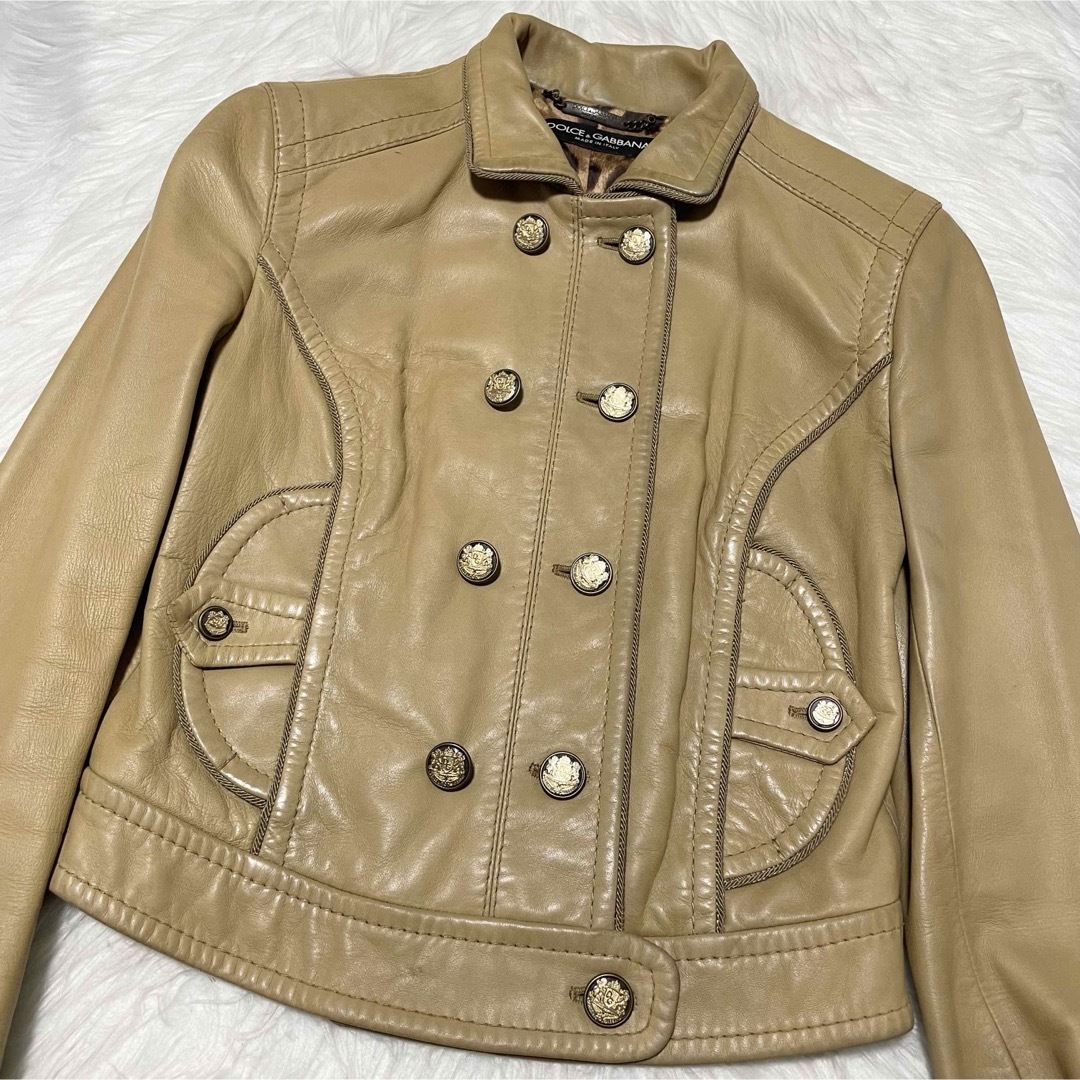 ドルチェ&ガッバーナ 本革ラムレザージャケット ベージュ ライダース