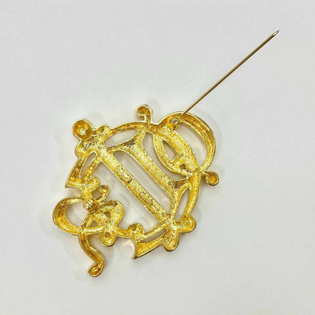 クリスチャンディオール エンブレム ストーン付 ブローチ ヴィンテージ