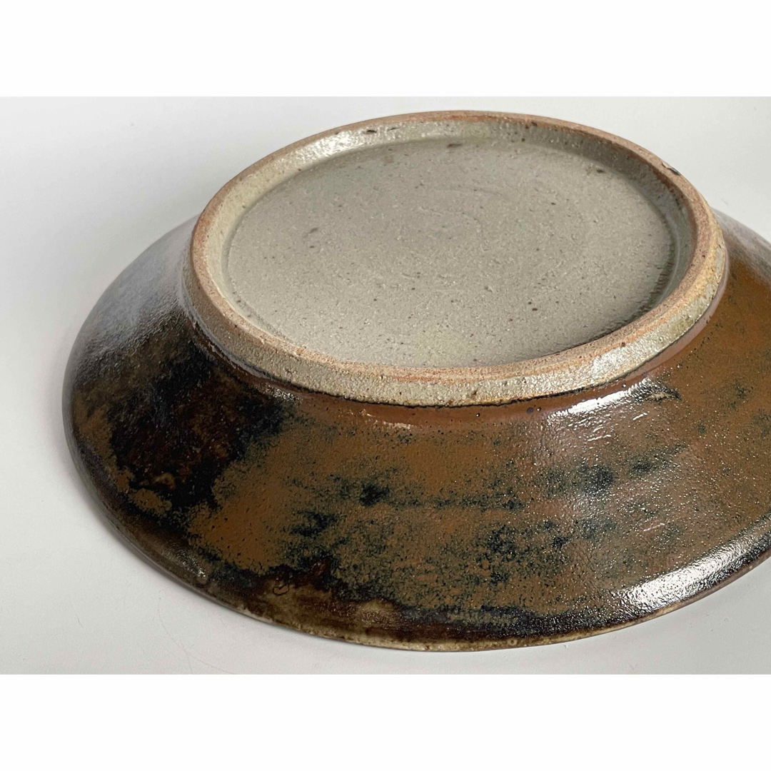 陶芸家 人間国宝 濱田庄司 浜田庄司 柿釉 抜絵 皿 大皿 飾り皿 共箱