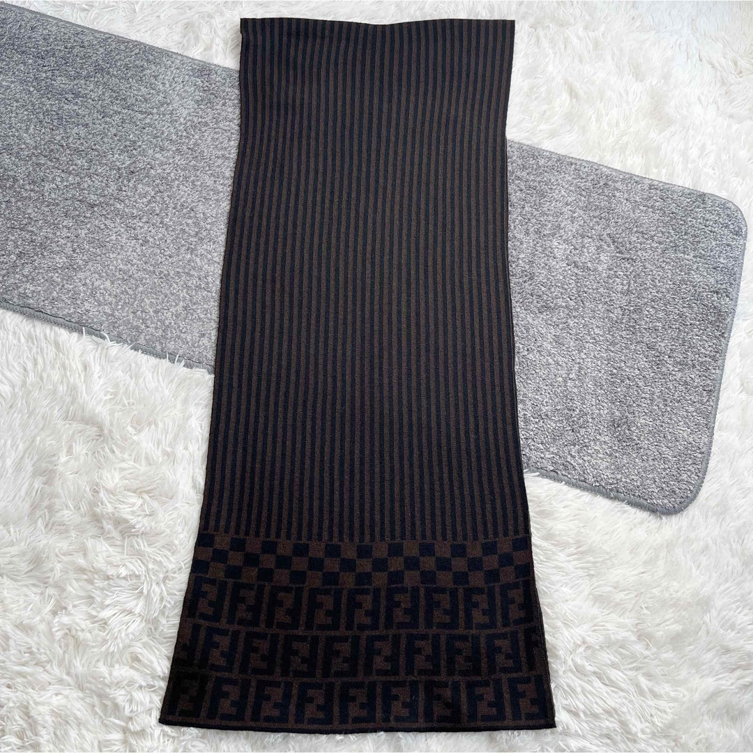 FENDI - フェンディ マフラー ズッカ柄 ストライプ ロゴ入り ブラウン