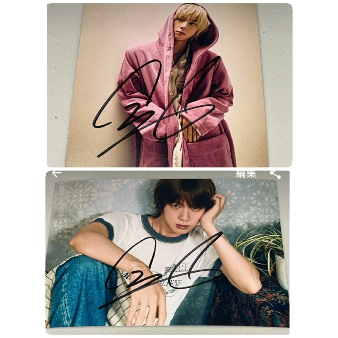 専用☆JIN(BTS) 直筆サイン「HAPPY」 スチール写真(2Lサイズ)