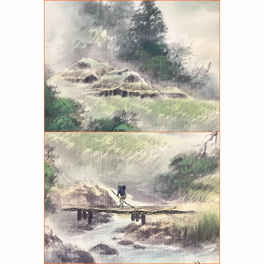 時代の掛軸 山水図肉筆保証 蔵整理不用品処理 日本X1031C15-1 時代の