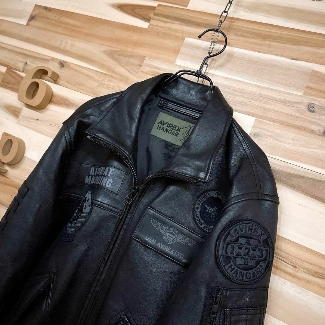 極美品 AVIREX ラムレザー ライダース ジャケット シングル XL 羊革