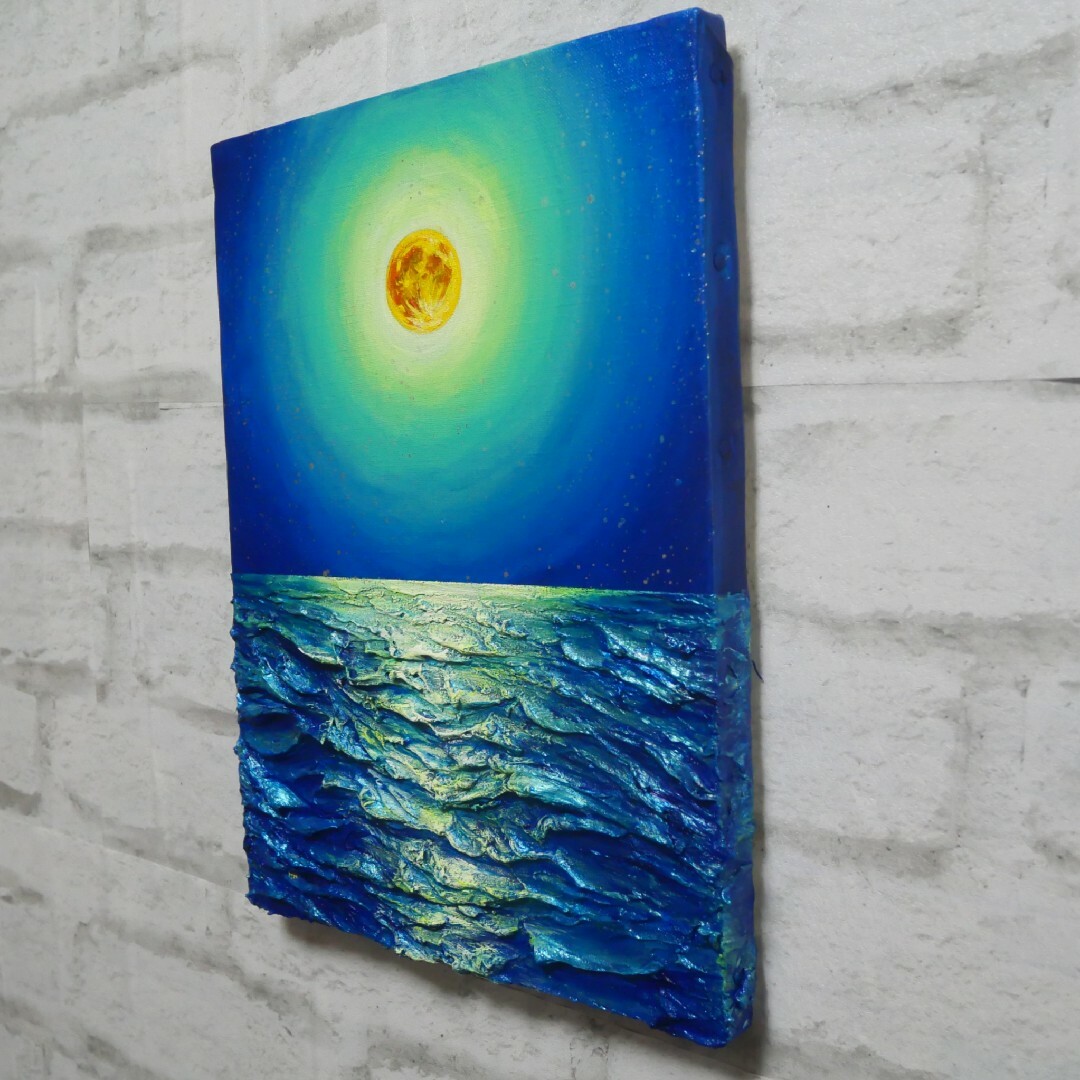 油絵 油彩 油彩画 絵 絵画【満月の海 】F4号の通販 by アートHR｜ラクマ