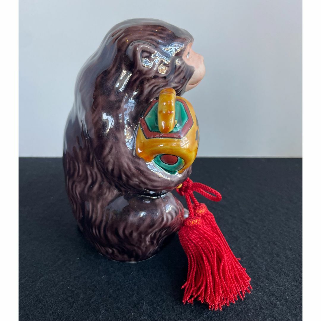 藤原陶臣 備前焼 申置物 猿 サル 縁起物 細工物 太鼓 工芸品 在銘