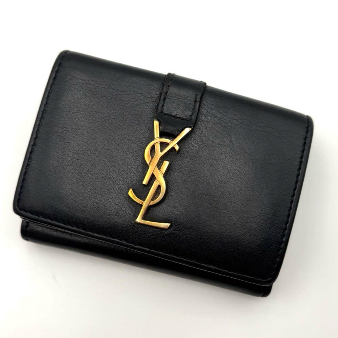 SAINT LAURENT ブラックレザー三つ折り財布 箱付き SAINT LAURENT
