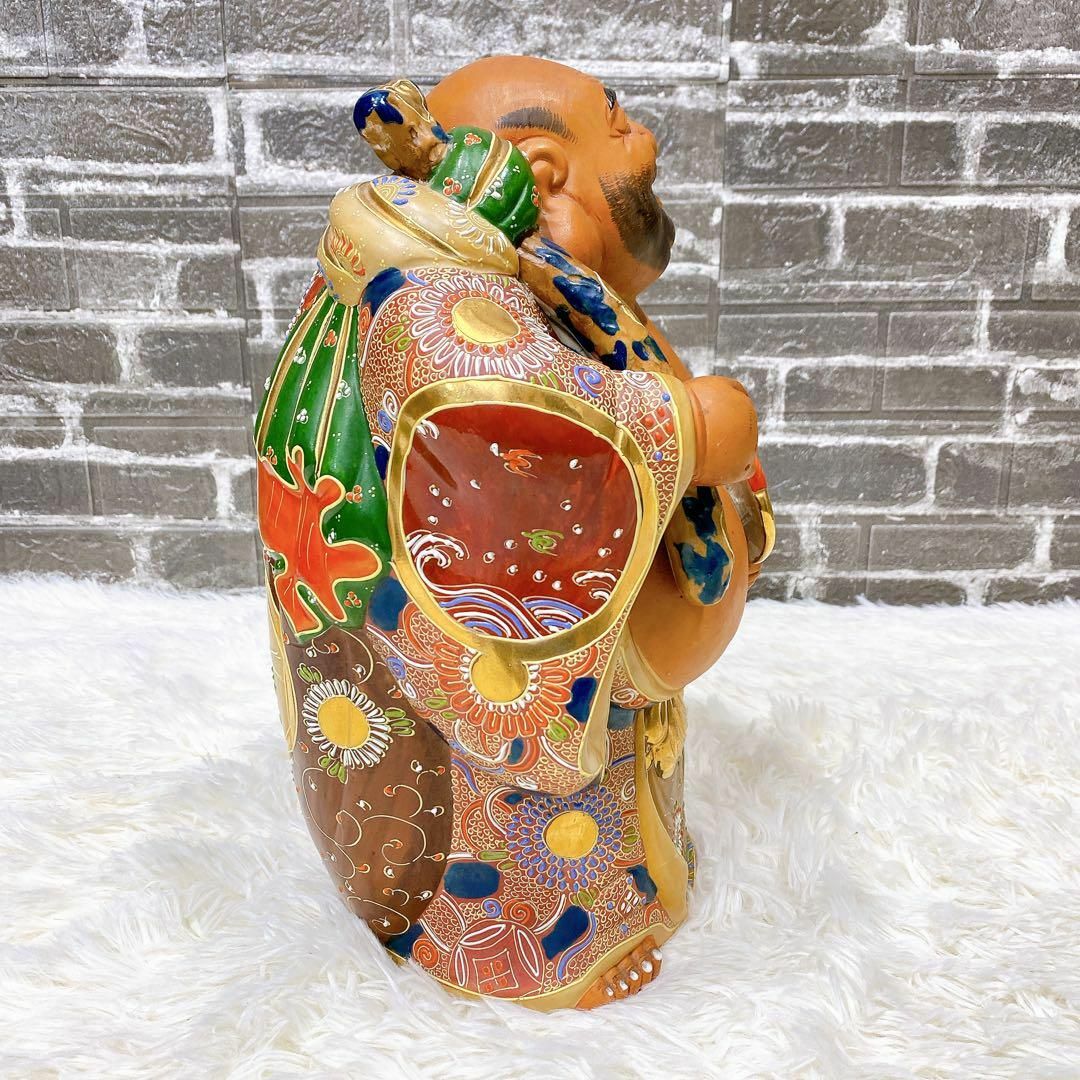 九谷焼 布袋 極彩色 七福神 縁起置物 骨董 九谷焼 布袋 極彩色 七福神