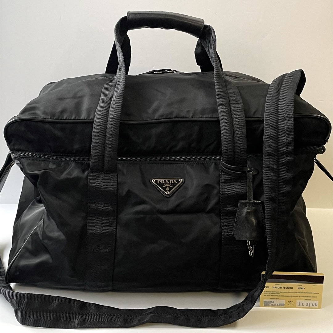 美品】PRADA プラダ ボストンバッグ 旅行かばん ナイロン×レザー 黒
