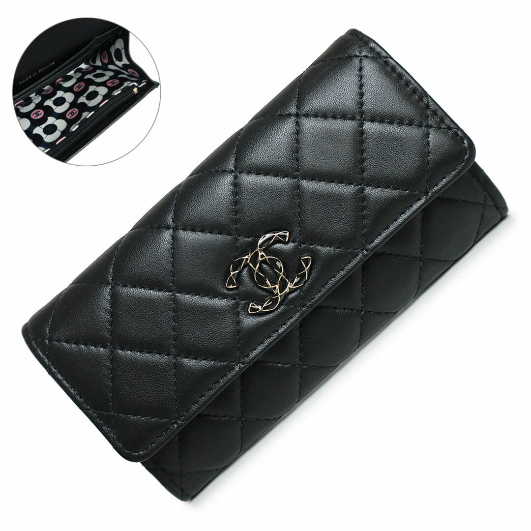 シャネル マトラッセ キャビアスキン Wホック 二つ折り財布 ココマーク 黒