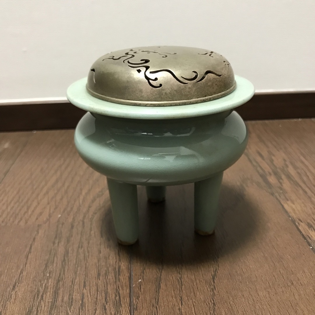 平安渓山 青磁 香炉 昭和レトロ アンティーク 骨董