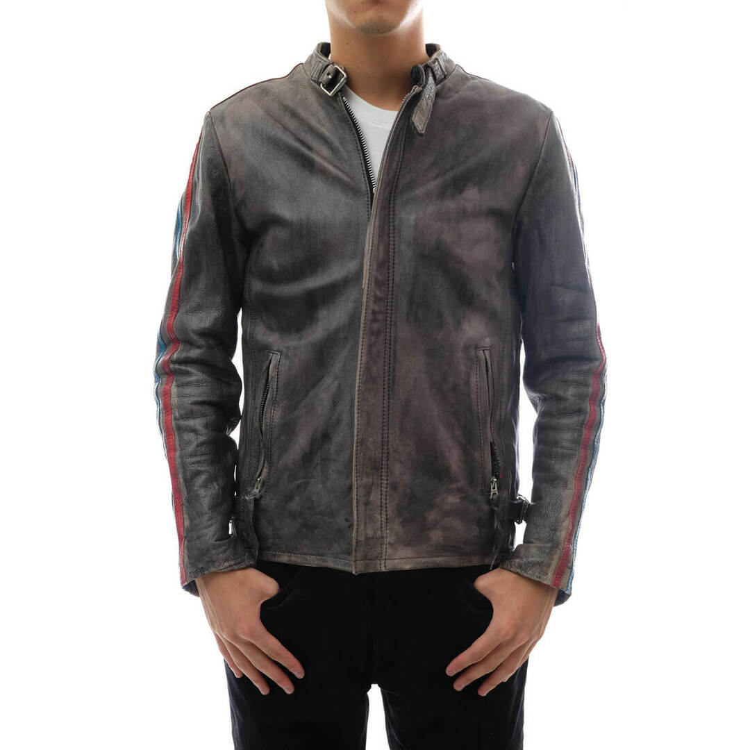 希少色 ショット シングルライダースジャケット 牛革 グレーネイビー S