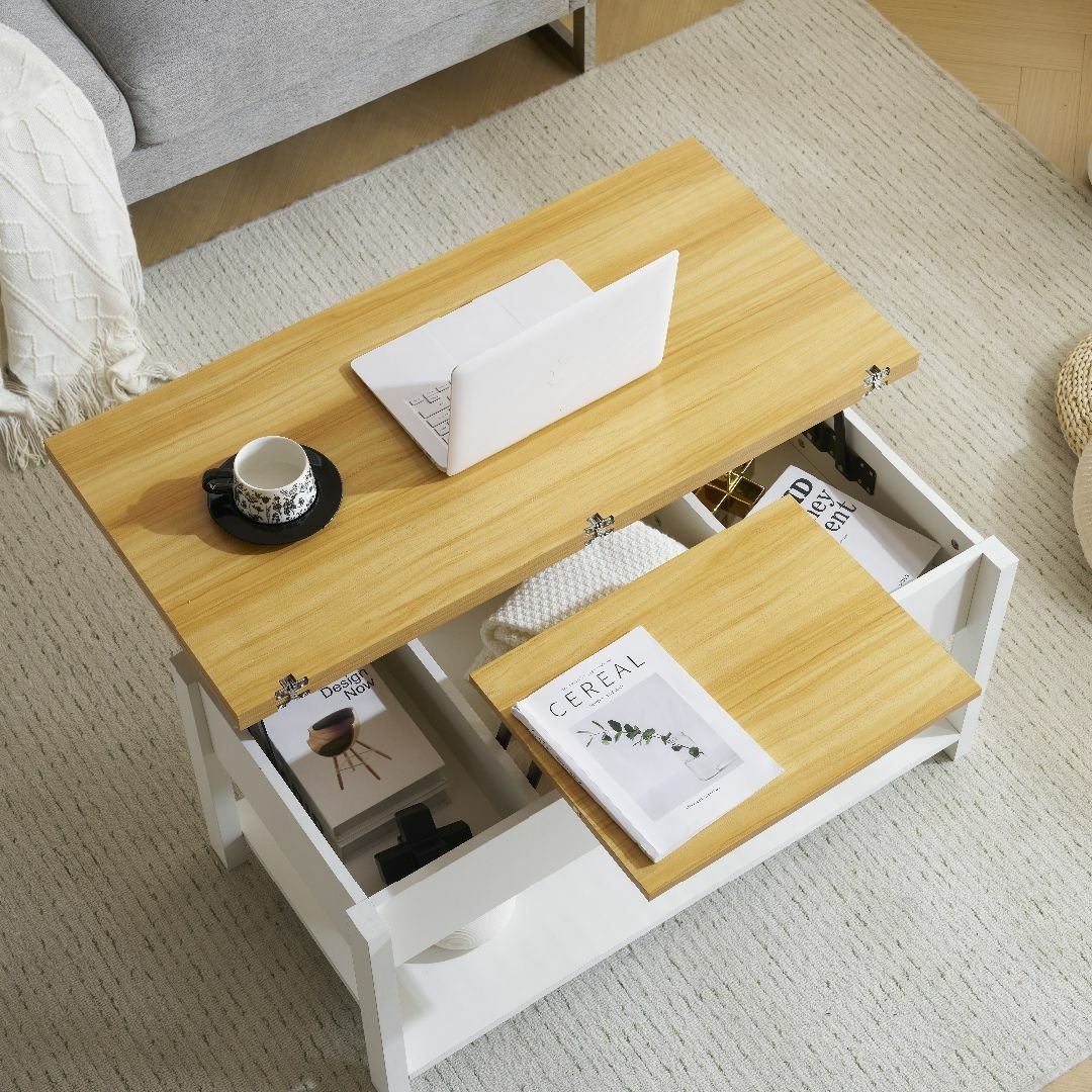 ローテーブル センターテーブル収納付き天板2倍展開可能ローテーブル高さ