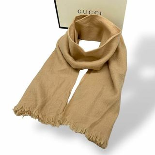極美品○GUCCI グッチ カシミヤ100％ GGジャガード フリンジ ストール